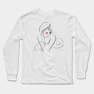 line art chic fashion illustration girl Long Sleeve T-Shirt